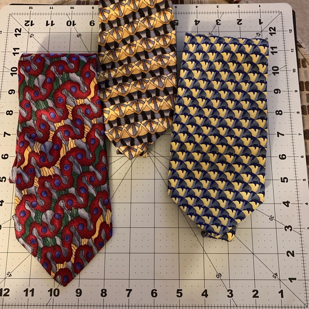 J. Garcia 100% Silk Red, Yellow, and Blue Patterned Ties
